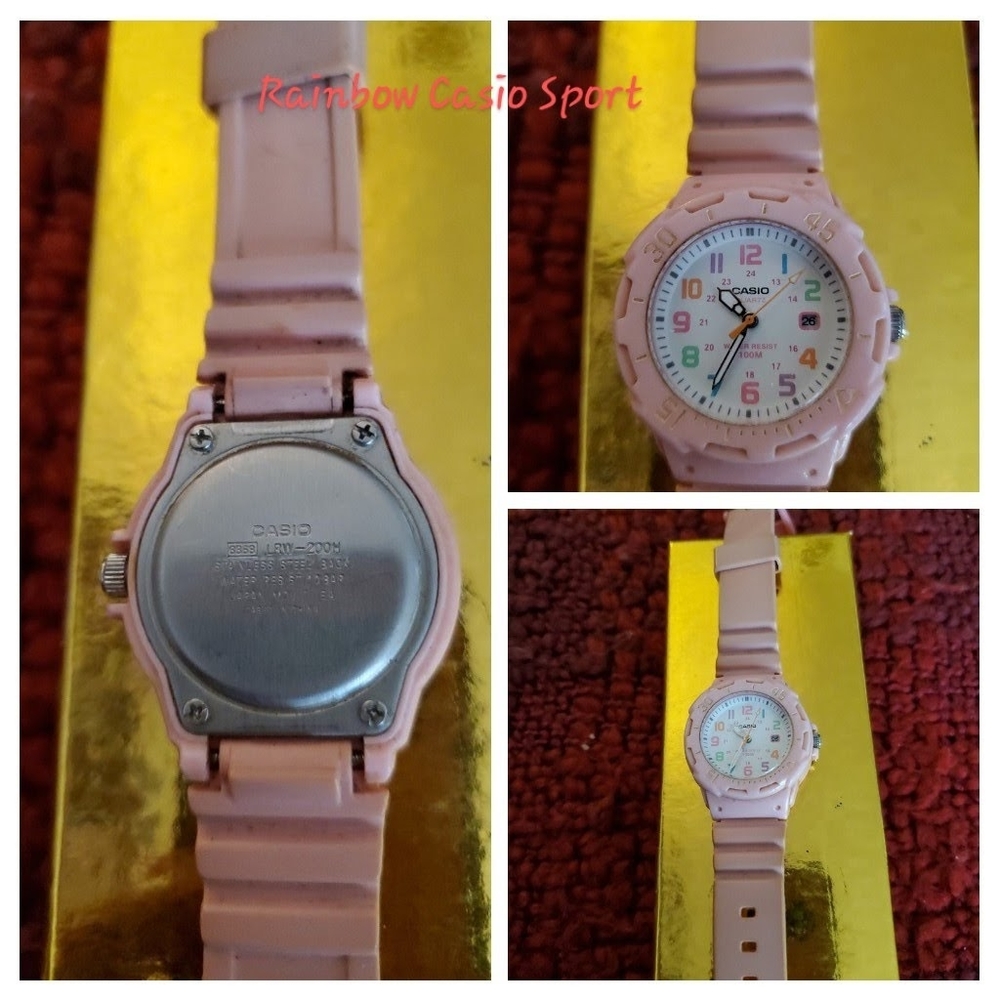 Casio Rainbow Analog Sport Watch w/pink rubber band